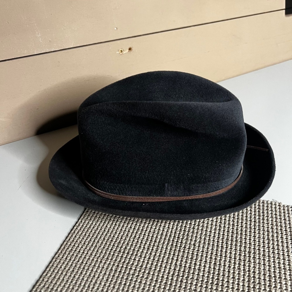 Vintage Dobbs Fifth Avenue Black Felt Fedora Hat Leather Band Higbee Co Mens